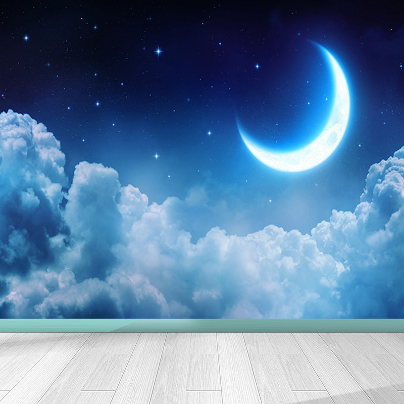 Stain Resistant Starry Night Mural Non-Woven Texture Modern Wall Decor for Girls Room Blue Design 3 Clearhalo 'Wall Decor' 'Wall Mural' 1689409