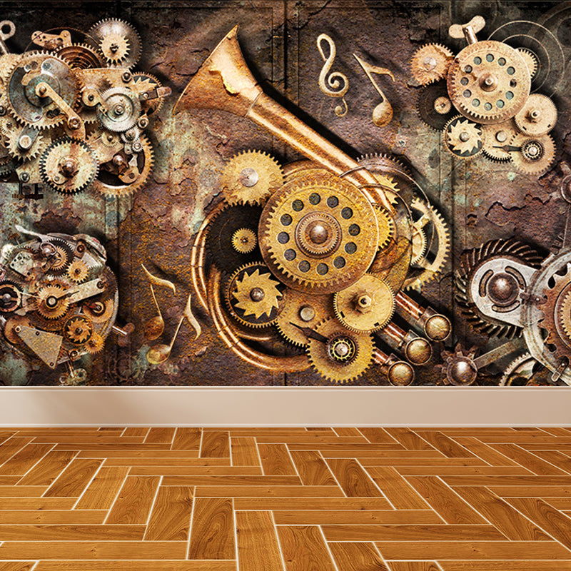 Industrial Metal Gear Mural Decal Light Color Dining Room Wall Covering, Personalized Gold Clearhalo 'Wall Decor' 'Wall Mural' 1689439