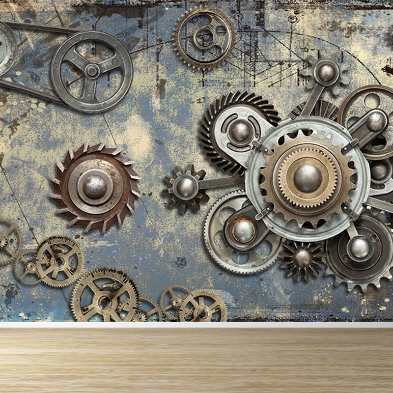 Industrial Metal Gearing Wall Mural Light Color Chain Transmission Wall Covering Blue Clearhalo 'Wall Decor' 'Wall Mural' 1689549