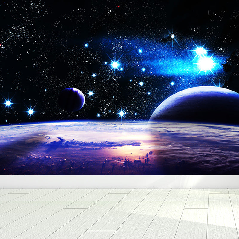 Mystical Planet Wall Mural Contemporary Non-Woven Cloth Wall Covering in Dark Blue Dark Blue Design 2 Clearhalo 'Wall Decor' 'Wall Mural' 1689675