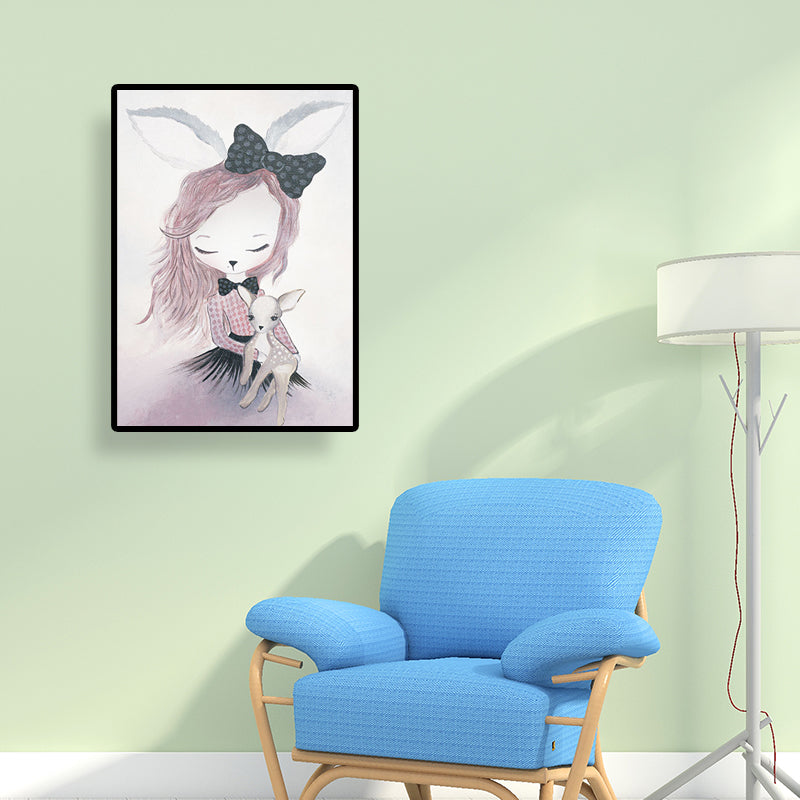 Fantasy Deer Girl Painting Canvas Childrens Art Textured Wall Decor in Pastel Color Clearhalo 'Art Gallery' 'Canvas Art' 'Kids' Arts' 1690369