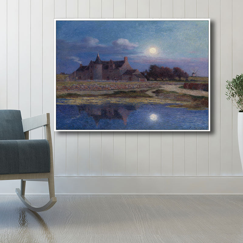 Rustic Full Moon Scenery Art Print Canvas Textured Purple Wall Decor for Bedroom Clearhalo 'Art Gallery' 'Canvas Art' 'Country Art Gallery' 'French Country' 'Rustic' Arts' 1690910