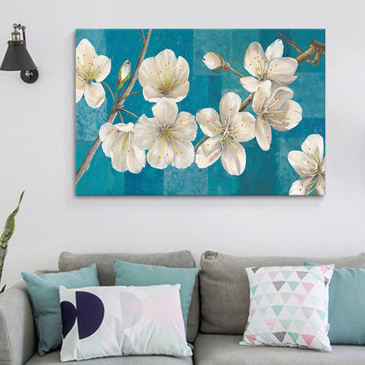 Blooming Flowers Painting White Canvas Wall Art for Girls Bedroom, Textured White Clearhalo 'Art Gallery' 'Canvas Art' 'Traditional' Arts' 1691002
