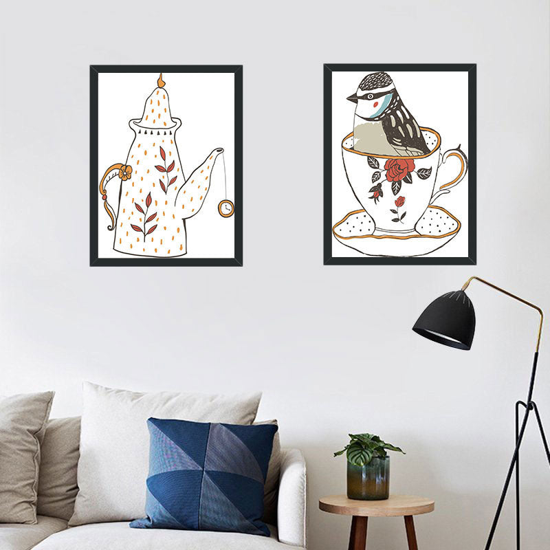 Classic Tea Set Wall Decor Canvas Decorative Dark Color Art Prints for Dining Room Clearhalo 'Art Gallery' 'Canvas Art' 'Traditional' Arts' 1691230