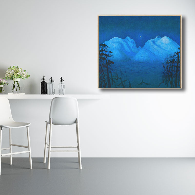 Blue Night Mountain Landscape Art Print Textured Rustic Corridor Wall Decoration Clearhalo 'Art Gallery' 'Canvas Art' 'Country Art Gallery' 'French Country' 'Rustic' Arts' 1691436