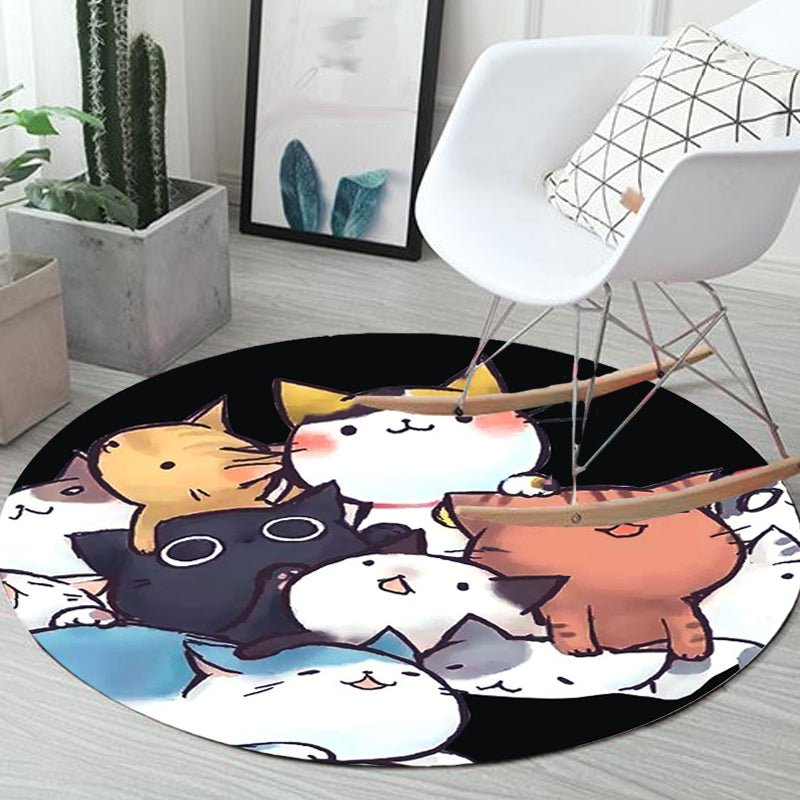Kids Child's Room Rug in Black and White Animal Cats Print Rug Polyester Anti-Slip Backing Area Rug Black Clearhalo 'Area Rug' 'Rug' 1693089