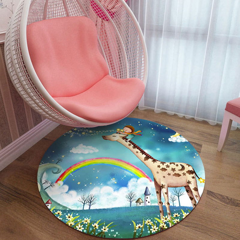 Kids Bedroom Rug in Black and Blue Animal Pig Rabbit Jellyfish Print Rug Polyester Stain-Resistant Area Rug Green Clearhalo 'Area Rug' 'Rug' 1693221