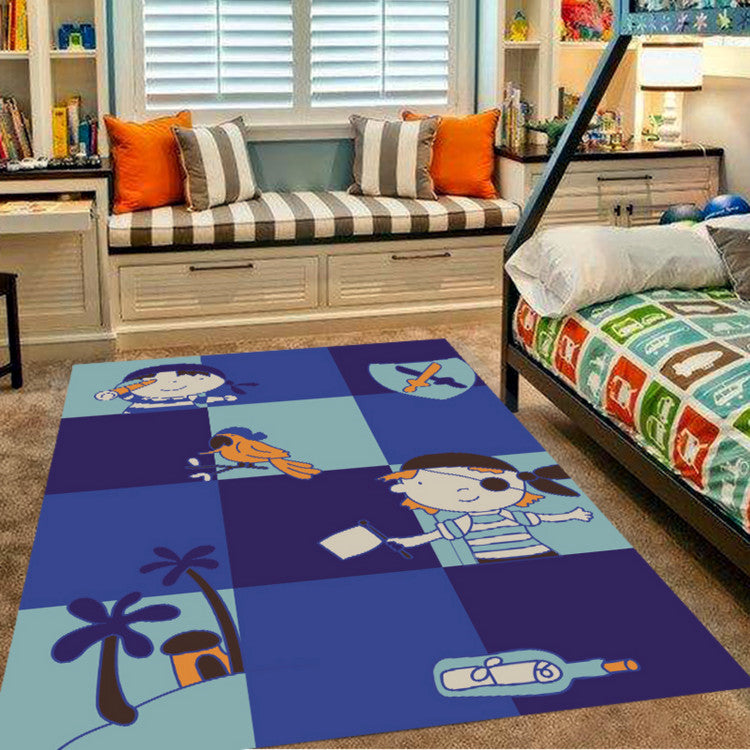 Pink and Blue Nursery Rug Kids Animal Bird Elephant Giraffe Pattern Area Rug Polyester Non-Slip Carpet Dark Blue Clearhalo 'Area Rug' 'Rug' 1693508