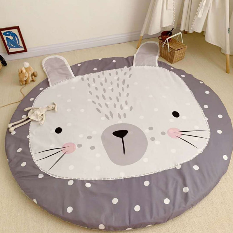 Kids Child's Room Rug in Grey Animal Sheep Rabbit Panda Print Rug Cotton Stain-Resistant Area Rug Grey 4'11" x 4'11" Design 2 Clearhalo 'Area Rug' 'Rug' 1693552