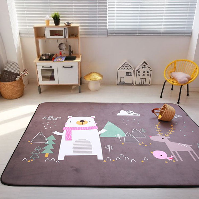 Grey and Blue Nursery Rug Kids Animal Elephant Bear Rabbit Pattern Area Rug Wool Anti-Slip Backing Carpet Dark Brown 4'11" x 6'7" Clearhalo 'Area Rug' 'Rug' 1694001