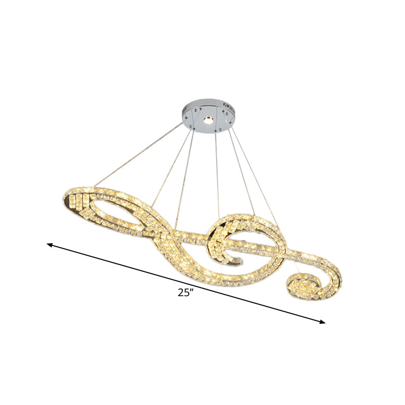 Faceted Crystal Music Note Hanging Light Contemporary Stainless-Steel LED Pendant Chandelier for Bedroom Clearhalo 'Ceiling Lights' 'Chandeliers' 'Modern Chandeliers' 'Modern' Lighting' 1694135