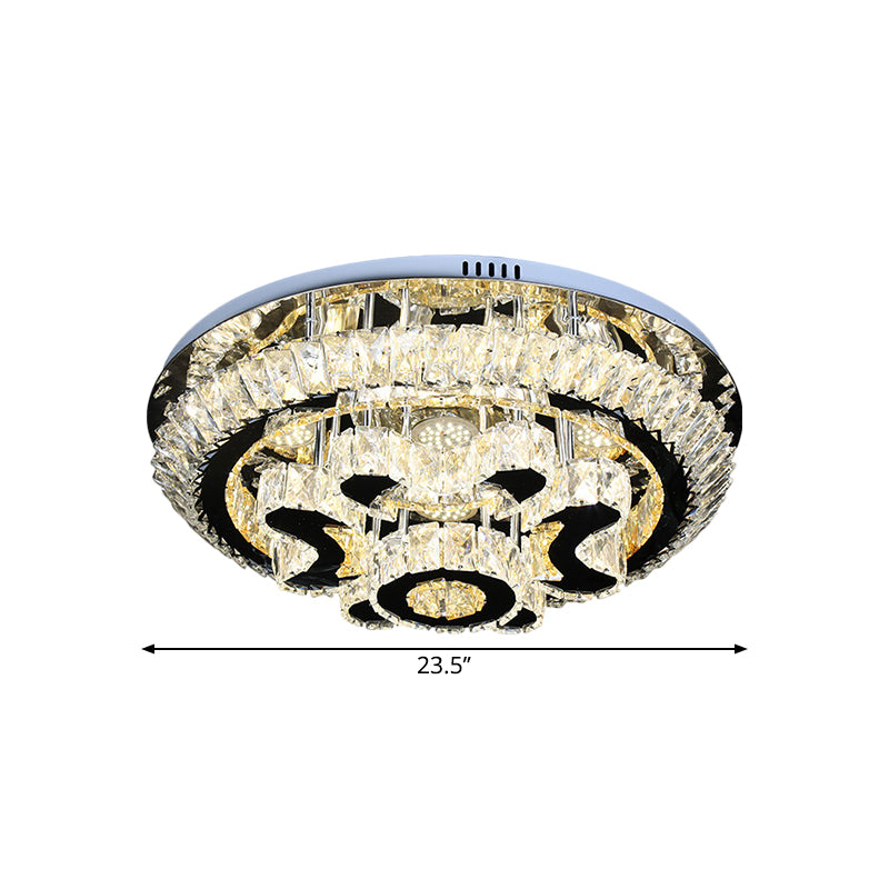 Tiered Ceiling Light Fixture Modern Clear Crystal Block Stainless-Steel LED Flush Mount Lamp for Living Room Clearhalo 'Ceiling Lights' 'Close To Ceiling Lights' 'Close to ceiling' 'Flush mount' Lighting' 1695011