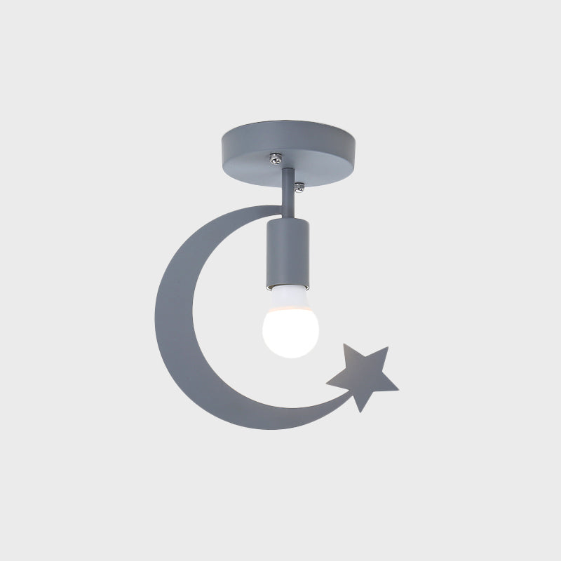 Grey/Gold Crescent and Star Semi Flush Mount Lighting Kids 1 Light Iron Flush Ceiling Light for Corridor Clearhalo 'Ceiling Lights' 'Close To Ceiling Lights' 'Close to ceiling' 'Semi-flushmount' Lighting' 1695113