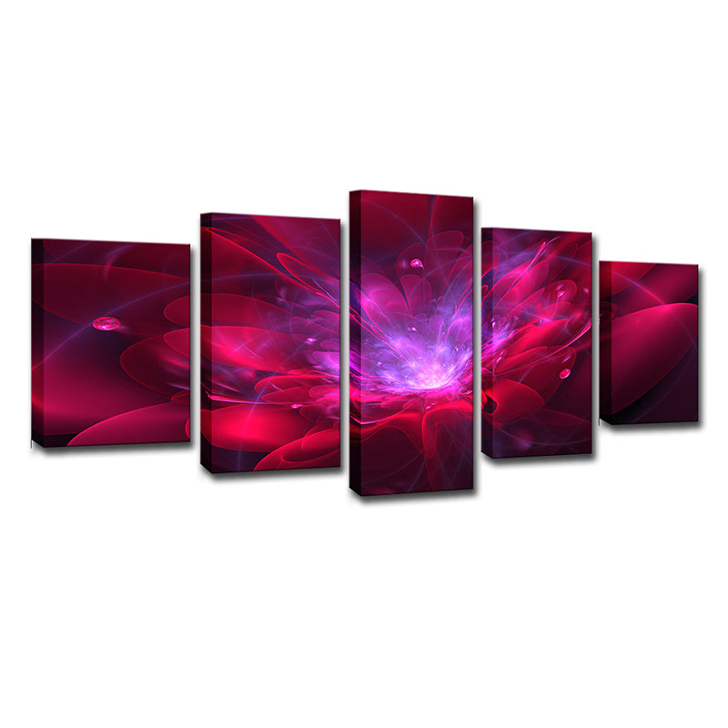 Red Flower Blossom Canvas Print Multi-Piece Stylish Girls Bedroom Wall Art Decor Clearhalo 'Art Gallery' 'Canvas Art' 'Contemporary Art Gallery' 'Modern' Arts' 1695391