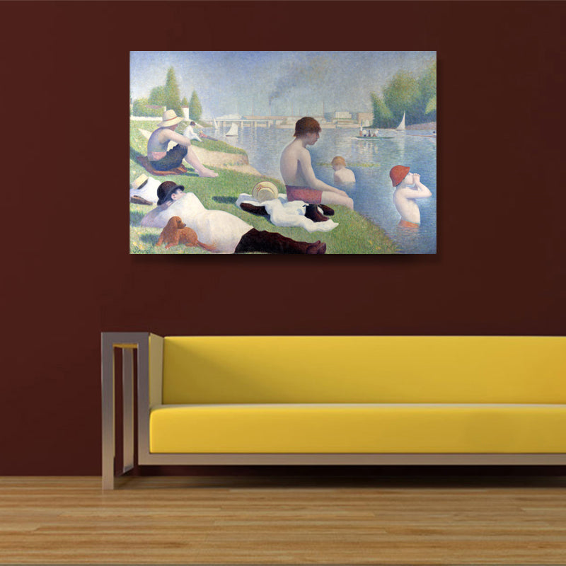 Outdoor Bathing Place Wall Decor Living Room Boys Blue Canvas Print Textured (Multiple Sizes) Clearhalo 'Art Gallery' 'Canvas Art' 'Traditional' Arts' 1695773