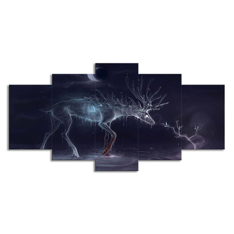 Stags Canvas Wall Art Modern Dreamy Animal Wall Decor in Purple for Sitting Room Clearhalo 'Art Gallery' 'Canvas Art' 'Contemporary Art Gallery' 'Modern' Arts' 1696261