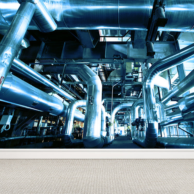 Blue Machinery View Mural Wallpaper Metal Industrial Stain Resistant Wall Covering Blue Design 2 Clearhalo 'Wall Decor' 'Wall Mural' 1696386