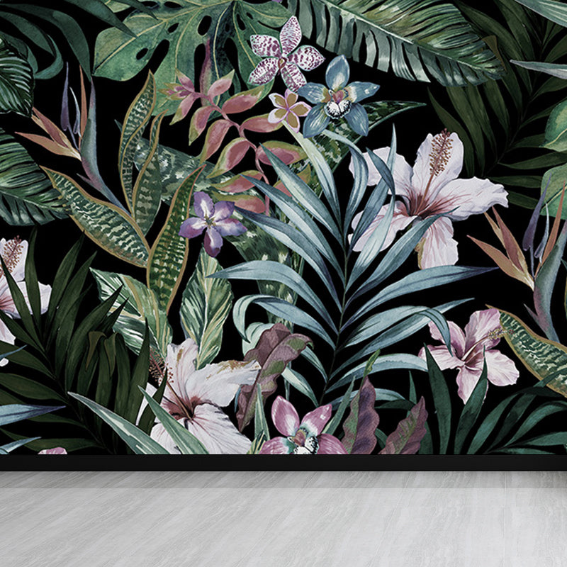 Soft Color Leaves Mural Decal Botanical Tropical Washable Wall Covering for Kitchen Blackish Green Clearhalo 'Wall Decor' 'Wall Mural' 1697102