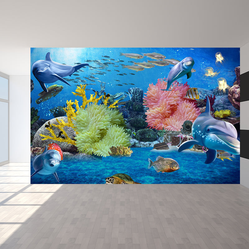 Large Underwater Wall Mural Blue Non-Woven Material Wall Decor, Washable, Custom Print Blue Design 1 Clearhalo 'Wall Decor' 'Wall Mural' 1697352