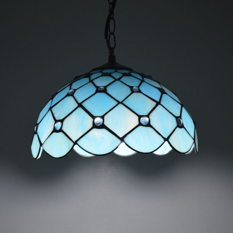 Jewel Hanging Light Fixture Mediterranean Blue Glass 1 Light Suspension  Pendant with Cord/Chain for Kitchen Island - Clearhalo, image size:800x800
