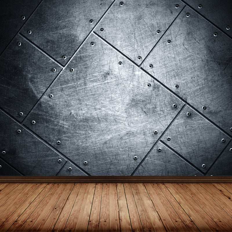 Gray Geometry Pattern Mural Moisture Resistant Industrial Bathroom Wall Covering Grey Design 1 Clearhalo 'Wall Decor' 'Wall Mural' 1698153