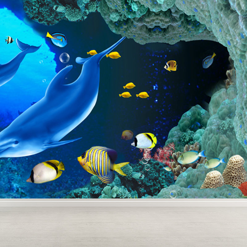 Underwater Scenery Mural Decal Dark Blue Kids Style Wall Covering for  Children Room - Clearhalo