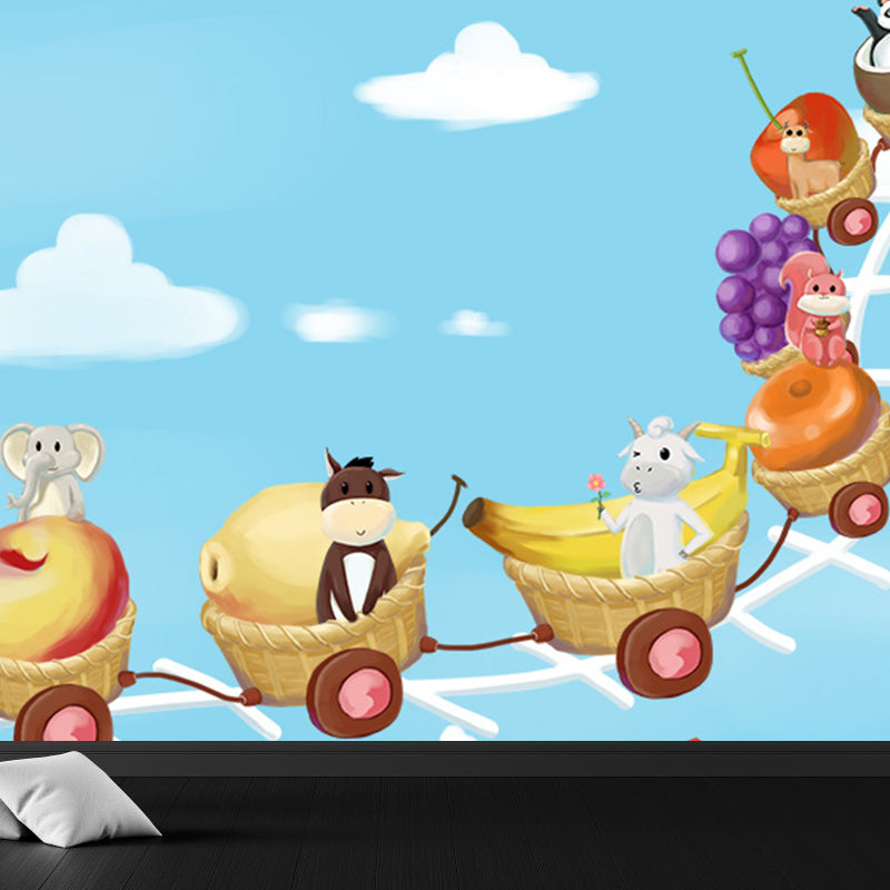 Large Cartoon Wall Mural Decal Soft Color Animal Pattern Wall Covering, Custom Made Blue Clearhalo 'Wall Decor' 'Wall Mural' 1698519