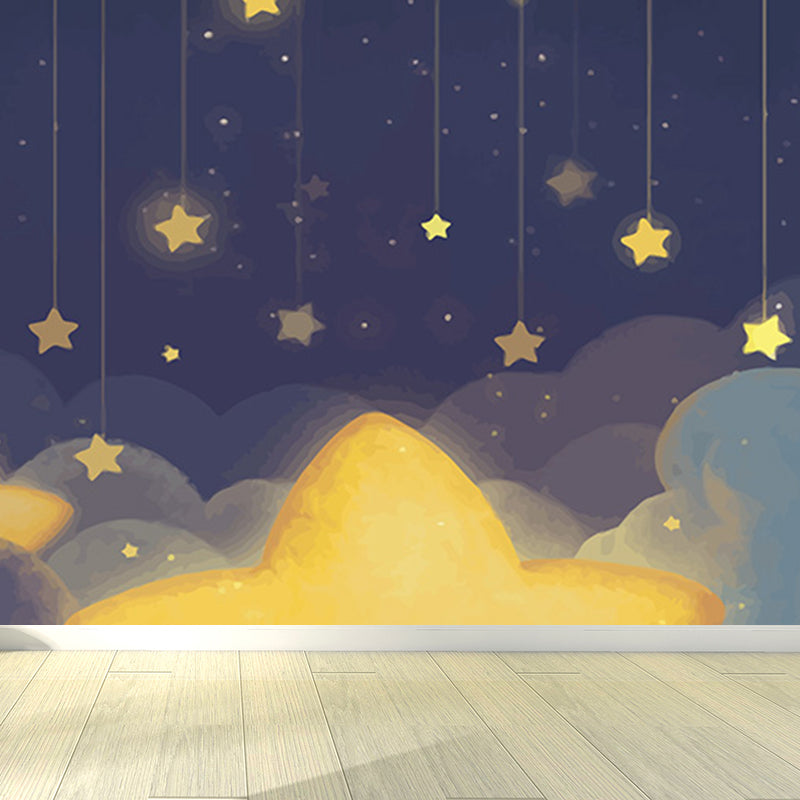 Cartoon Scenery Drawing Mural Decal Soft Color Childrens Art Wall Covering for Nursery Yellow Clearhalo 'Wall Decor' 'Wall Mural' 1699034