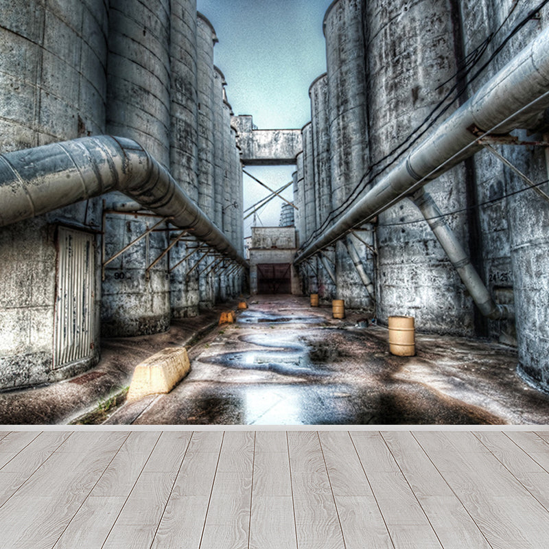 Dark Color Machinery Mural Wallpaper Metal Industrial Washable Wall Covering for Kitchen Pewter Clearhalo 'Wall Decor' 'Wall Mural' 1699247