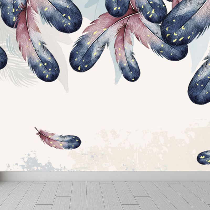 Giant Contemporary Wall Mural in Pastel Color Bird Feather Wall Decor, Custom Printed Beige Clearhalo 'Wall Decor' 'Wall Mural' 1699441