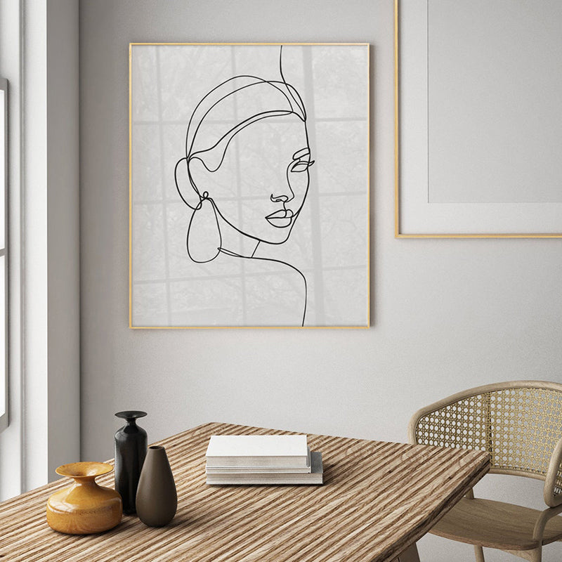 Pretty Woman Face Wall Art Girls Bedroom Line Drawing Canvas Print in Black-White Clearhalo 'Art Gallery' 'Arte de Lienzo' 'Arte' 'Canvas Art' 'Contemporary Art Gallery' 'Contemporary Art' 'Hogar' 'Minimalism' 'Minimalist Art Gallery' 'Scandinavian' Arts' 1706065