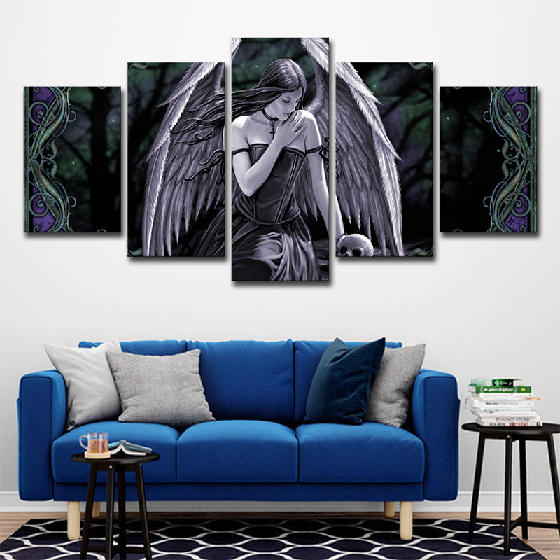 Digital Print Angel Wall Art Kids Style Multi-Piece Boys Bedroom Canvas in Purple-Green Clearhalo 'Art Gallery' 'Canvas Art' 'Kids' Arts' 1706322