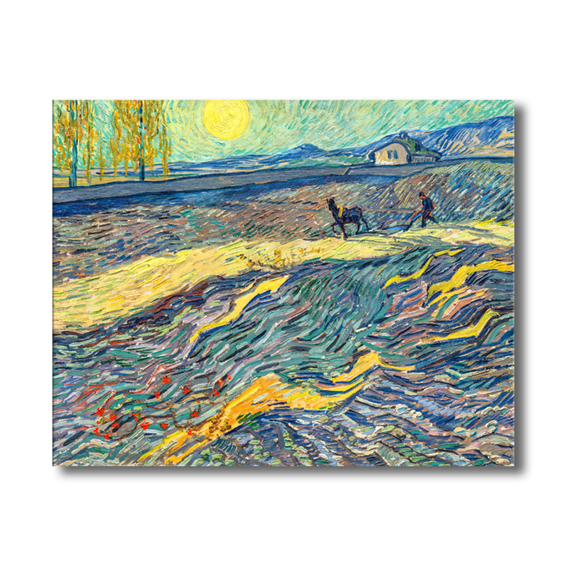 Wheat Field Scenery Wall Art Textured Vintage Bedroom Canvas Print in Pastel Color Clearhalo 'Art Gallery' 'Canvas Art' 'Country Art Gallery' 'French Country' 'Rustic' Arts' 1706609