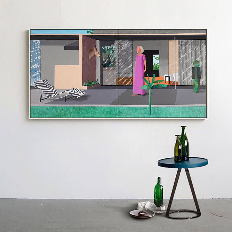 Women and Courtyard Painting Modern Textured Bathroom Wall Decor, Multiple Sizes Clearhalo 'Art Gallery' 'Canvas Art' 'Contemporary Art Gallery' 'Modern' Arts' 1707715