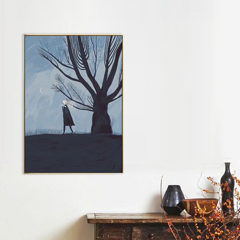 Girls Night Walk Alone Canvas Art Kids Style Textured Wall Decor in Dark Color for Bedroom Clearhalo 'Art Gallery' 'Canvas Art' 'Kids' Arts' 1707755