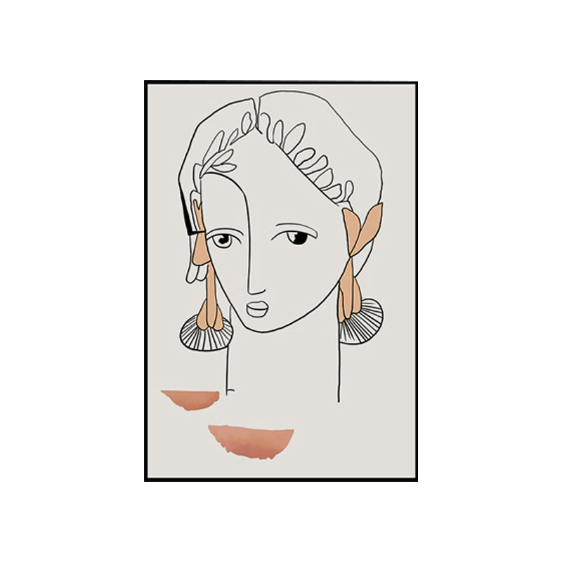 Jungle Woman Wall Art Decor Minimal Unique Pencil Drawing Canvas Print in Light Color Clearhalo 'Art Gallery' 'Canvas Art' 'Contemporary Art Gallery' 'Contemporary Art' 'Minimalism' 'Minimalist Art Gallery' 'Scandinavian' Arts' 1708175