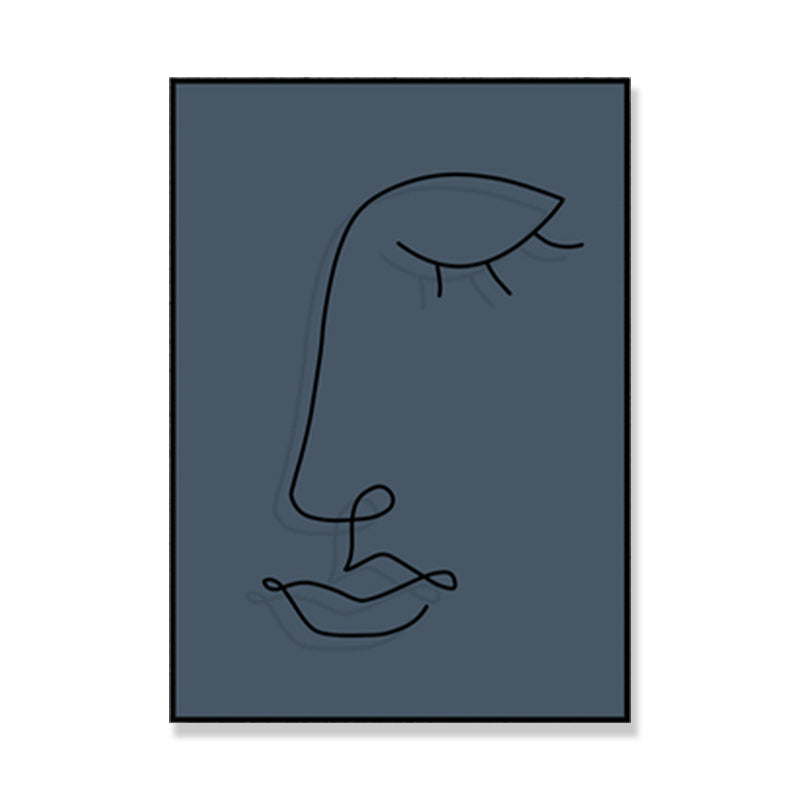 Pencil Line Face Sketch Art Print Blue Girls Bedroom Wall Decor, Texture Surface Clearhalo 'Art Gallery' 'Canvas Art' 'Contemporary Art Gallery' 'Contemporary Art' 'Minimalism' 'Minimalist Art Gallery' 'Scandinavian' Arts' 1708193