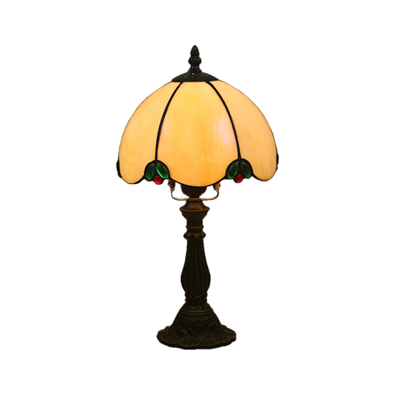 White Glass Table Lighting Domed 1 Head Tiffany Style Night Lamp with Base for Bedroom Clearhalo 'Lamps' 'Table Lamps' Lighting' 1710844