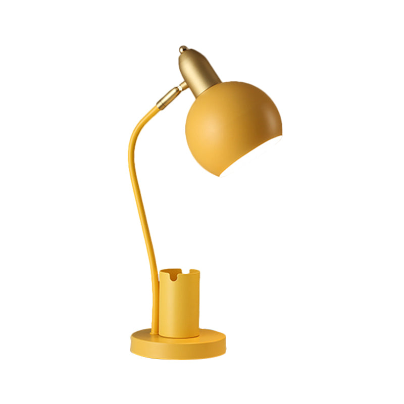 Metal Domed Nightstand Lamp Macaron 1-Head White/Pink/Yellow Reading Table Light with Tubular Penrack Design Clearhalo 'Lamps' 'Table Lamps' Lighting' 1711033