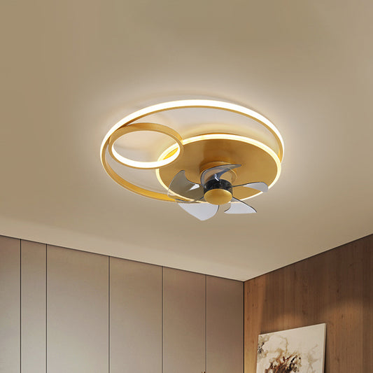 Aluminum Ring Fan Light Fixture Modern LED Gold Semi Flush with 5 Blades for Bedroom, 18" Width Clearhalo 'Ceiling Fans with Lights' 'Ceiling Fans' 'Modern Ceiling Fans' 'Modern' Lighting' 1711710