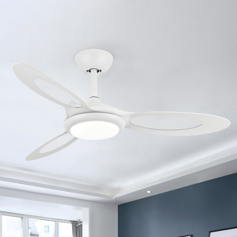 4-Blade Round Acrylic Hanging Fan Light Retro Style 44" Wide LED Restaurant Semi Flush Lamp in Black/White/Coffee Clearhalo 'Ceiling Fans with Lights' 'Ceiling Fans' Lighting' 1711734