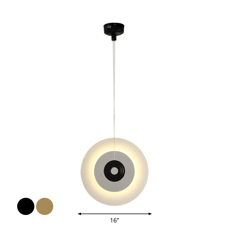 Modern LED Pendant Light Fixture with White Glass Shade Black/Gold Circular Hanging Lamp, 12"/14"/16" W Clearhalo 'Ceiling Lights' 'Modern Pendants' 'Modern' 'Pendant Lights' 'Pendants' Lighting' 1713655