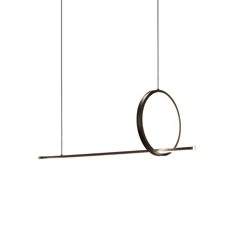 Modernist Linear and Ring Chandelier Lamp Iron Dining Room LED Island Pendant Light in Black Clearhalo 'Ceiling Lights' 'Island Lights' Lighting' 1713674