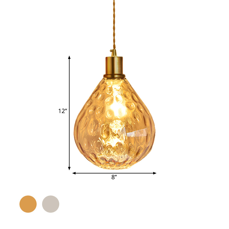 Teardrop Pendant Lighting Modernist Lattice Glass 1 Bulb Amber/Smoky Hanging Light Fixture Clearhalo 'Ceiling Lights' 'Chandeliers' 'Glass shade' 'Glass' 'Modern Pendants' 'Modern' 'Pendant Lights' 'Pendants' Lighting' 1713724