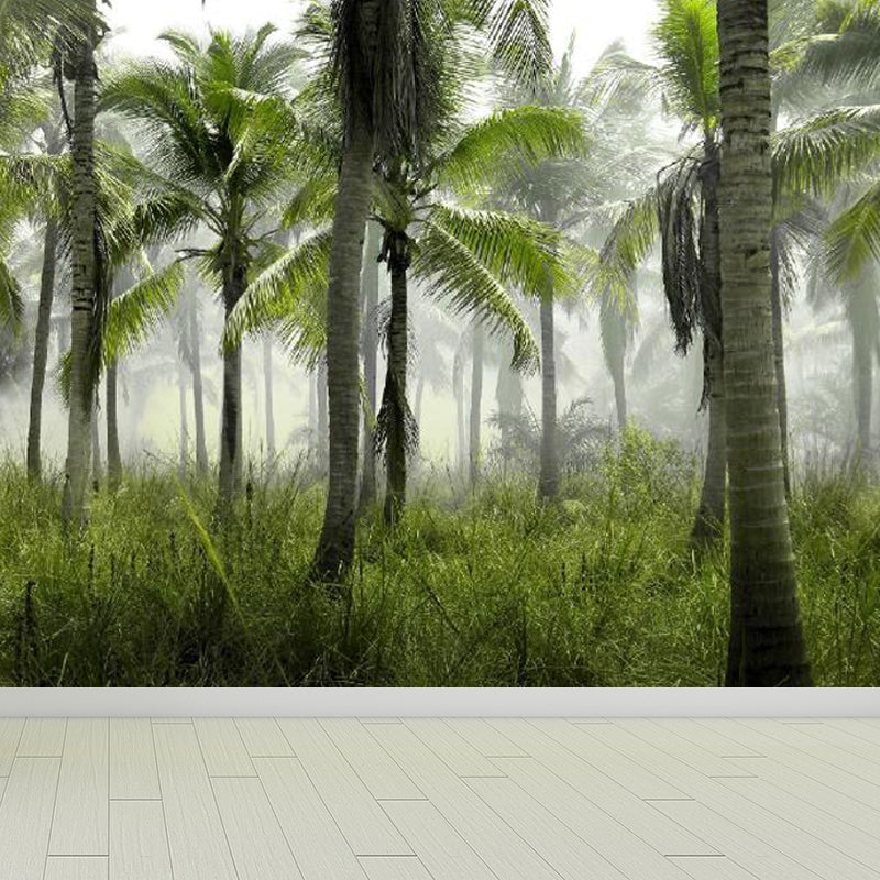 Lush Trees and Leaves Mural Decal for Dining Forest Landscape Wall Art, Personalized Army Green Clearhalo 'Wall Decor' 'Wall Mural' 1714319