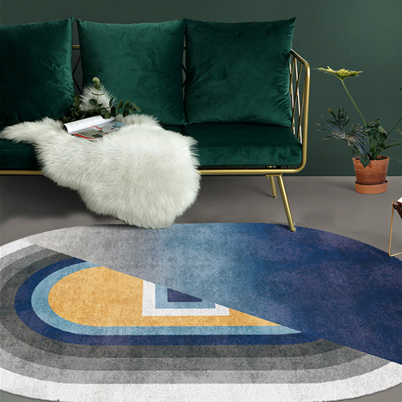 Novelty Living Room Rug in Blue and Grey Color Block Line Print Rug Polyester Non-Slip Area Rug Blue Clearhalo 'Area Rug' 'Rug' 1716515