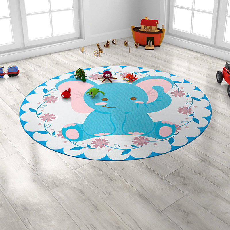 Cute Cartoon Animal Pattern Rug Multicolor Kids Rug Polyester Washable Pet Friendly Anti-Slip Carpet for Children's Room Blue Clearhalo 'Area Rug' 'Rug' 1717174