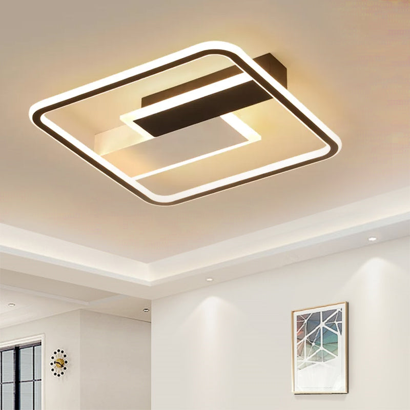 Square/Rectangular Flush Mount Lamp Modern Acrylic 1-Light Black LED Ceiling Light Fixture in Warm/White Light, 19.5"/37.5" Wide Clearhalo 'Ceiling Lights' 'Close To Ceiling Lights' 'Close to ceiling' 'Flush mount' Lighting' 1719552