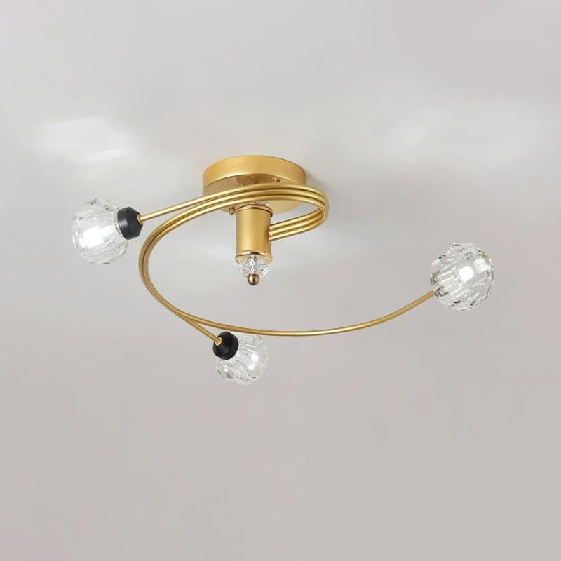 Gold Spiral Semi Flush Lighting Nordic 3/5 Lights Ceiling Flushmount with Orb Clear/Milk/White Glass Shade Clearhalo 'Ceiling Lights' 'Close To Ceiling Lights' 'Close to ceiling' 'Glass shade' 'Glass' 'Pendant Lights' 'Semi-flushmount' Lighting' 1719635