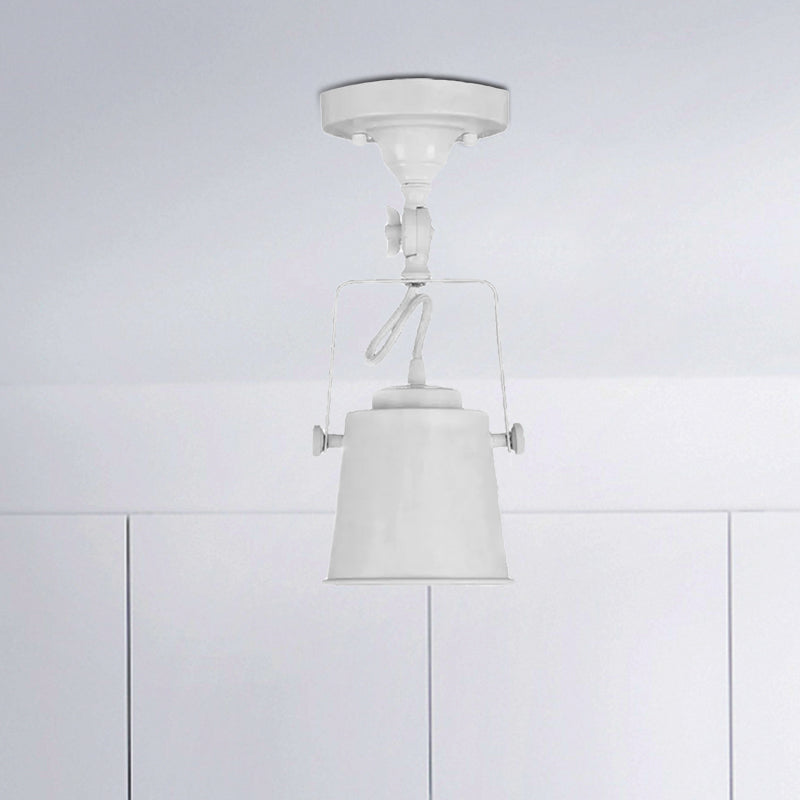 Bucket Shade Living Room Ceiling Lamp Antique Style Metal 1 Bulb Black/Rust Rotatable Semi Flush Pendant Light Clearhalo 'Ceiling Lights' 'Close To Ceiling Lights' 'Close to ceiling' 'Semi-flushmount' Lighting' 1719642